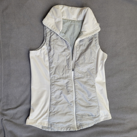 Marmot Jackets & Blazers - MARMOT Vest Womens Medium White Gray Quilted Warm Side Panels Walk Stroll
